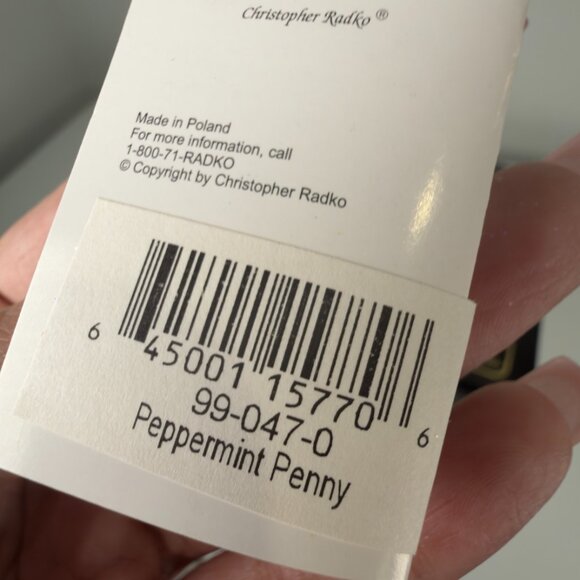 Christopher Radko Peppermint Penny Penguin Candy Cane Glass Christmas Ornament - Picture 3 of 12